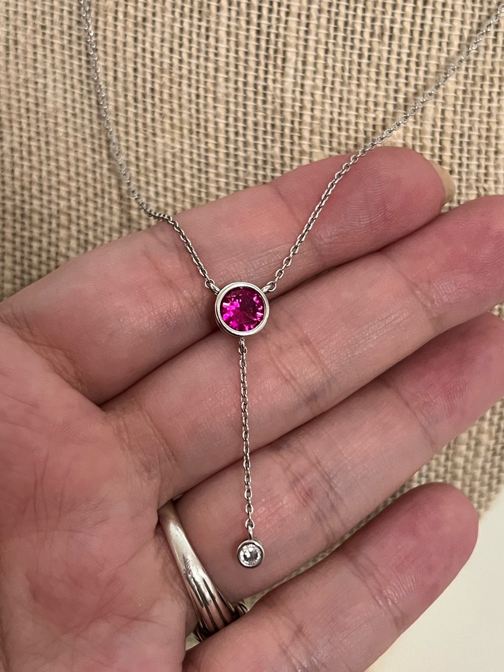 Pink 925 Sterling Silver Circle Drop Necklace, Feminine Cubic Zirconia Pendant
